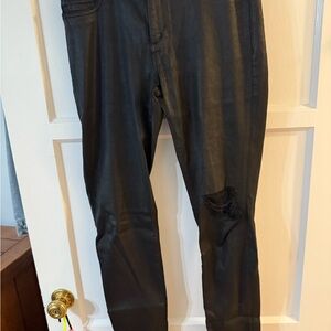 Women’s faux leather  Black Distressed Jeans